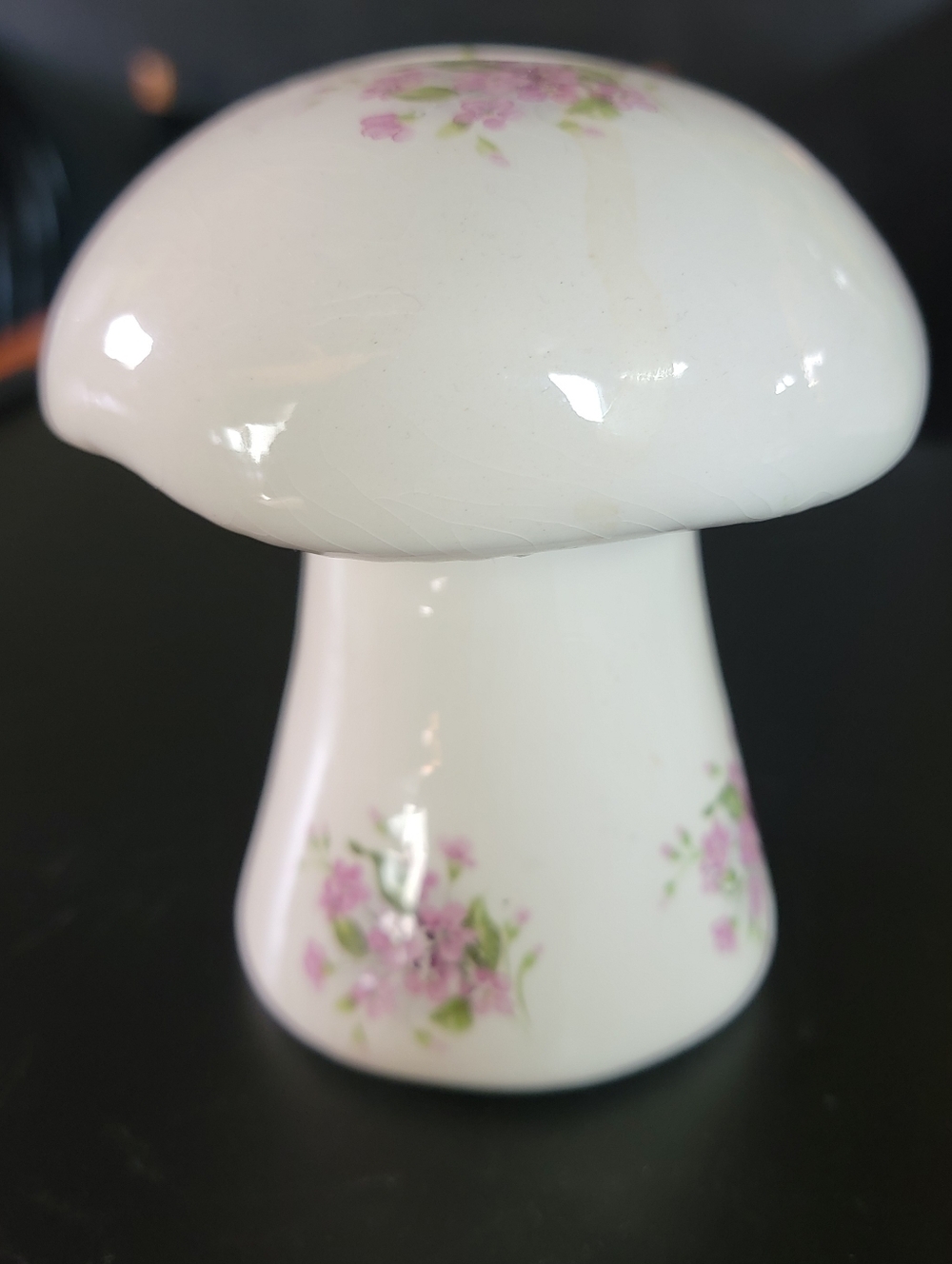 Vintage Mushroom Bank with Pink Floral Decals